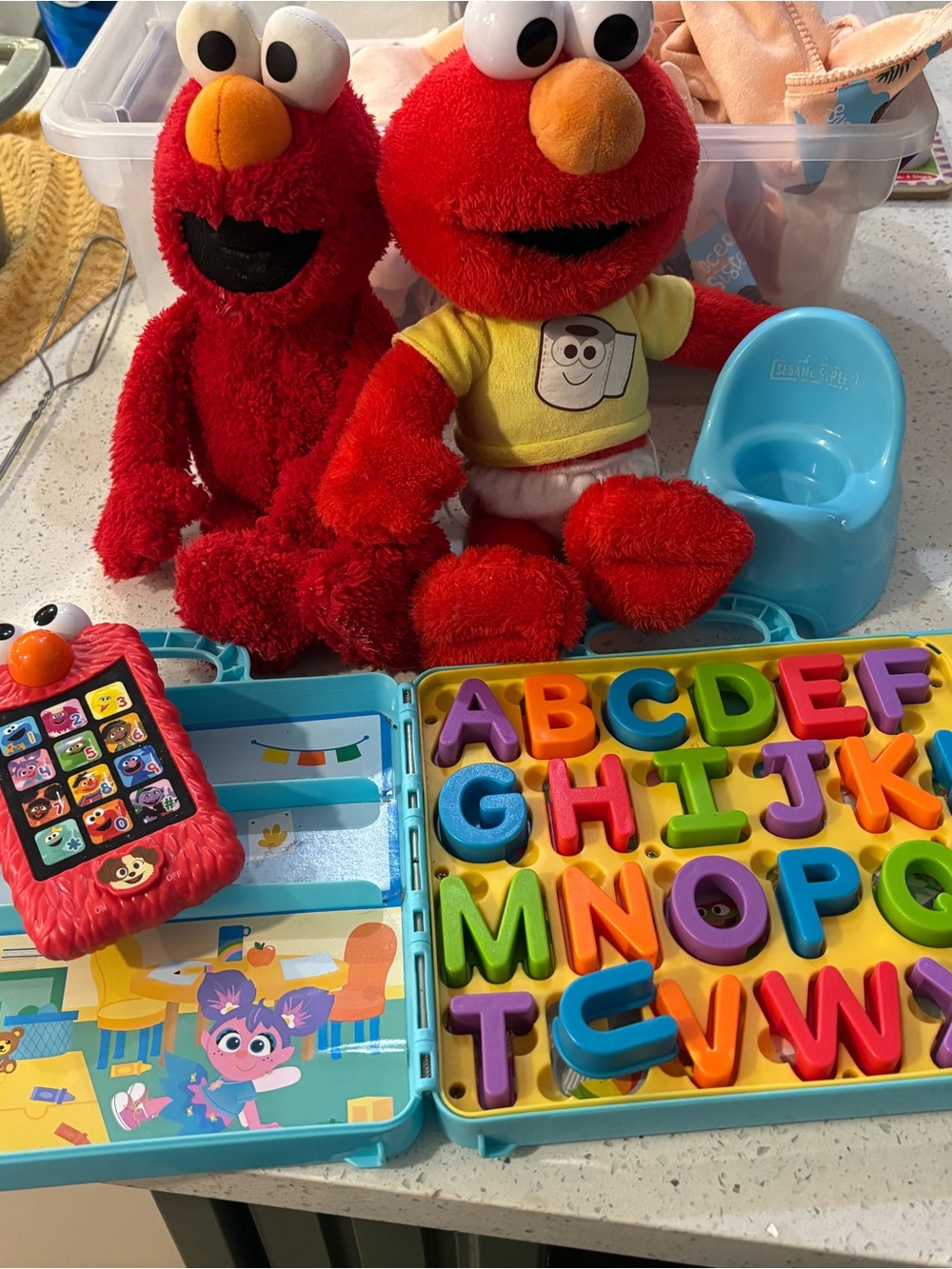 Sesame Street Red Elmo Plush Duo with Colorful Alphabet Puzzle & Blue Toy Phone